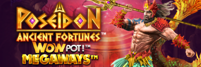 Ancient Fortunes Poseidon Megaways WowPot official slot game logo by Microgaming
