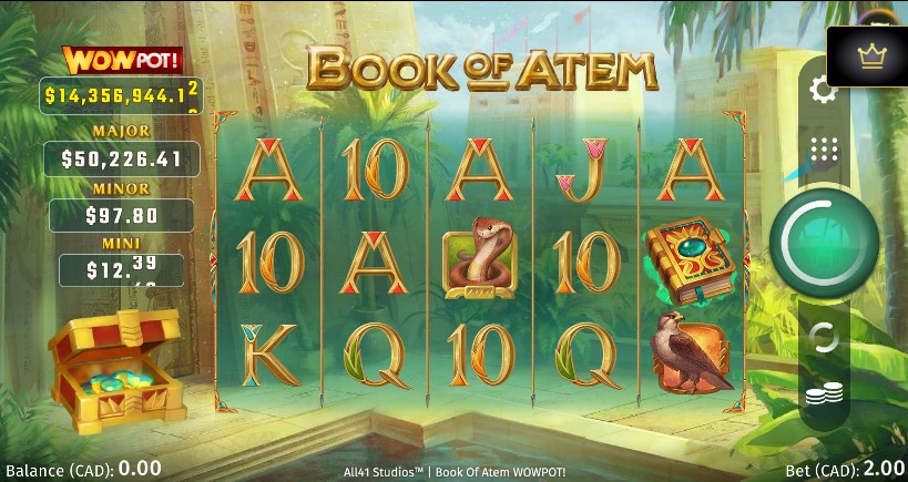 Book of Atem WowPot slot gameplay screenshot showing bonus features and reels