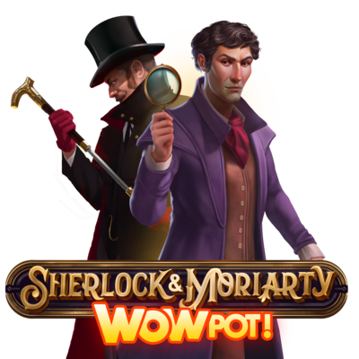 Sherlock and Moriarty WowPot official slot game logo by Microgaming