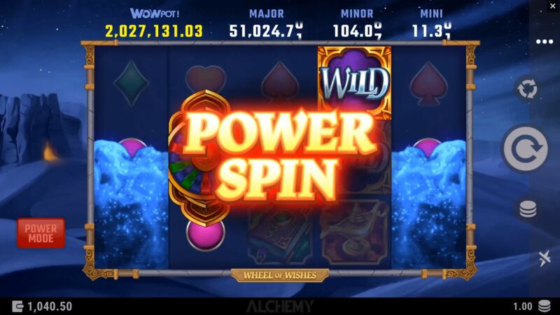 Wheel of Wishes WowPot slot gameplay screenshot showing winning combinations